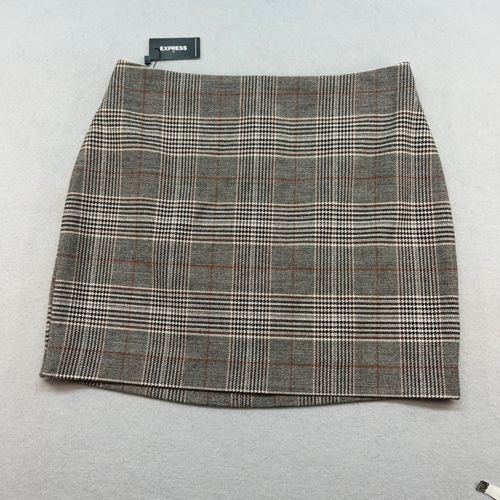 Express Womens Glen Plaid High Rise Mini Skirt Grey Red Size 8 NWT 27660222
